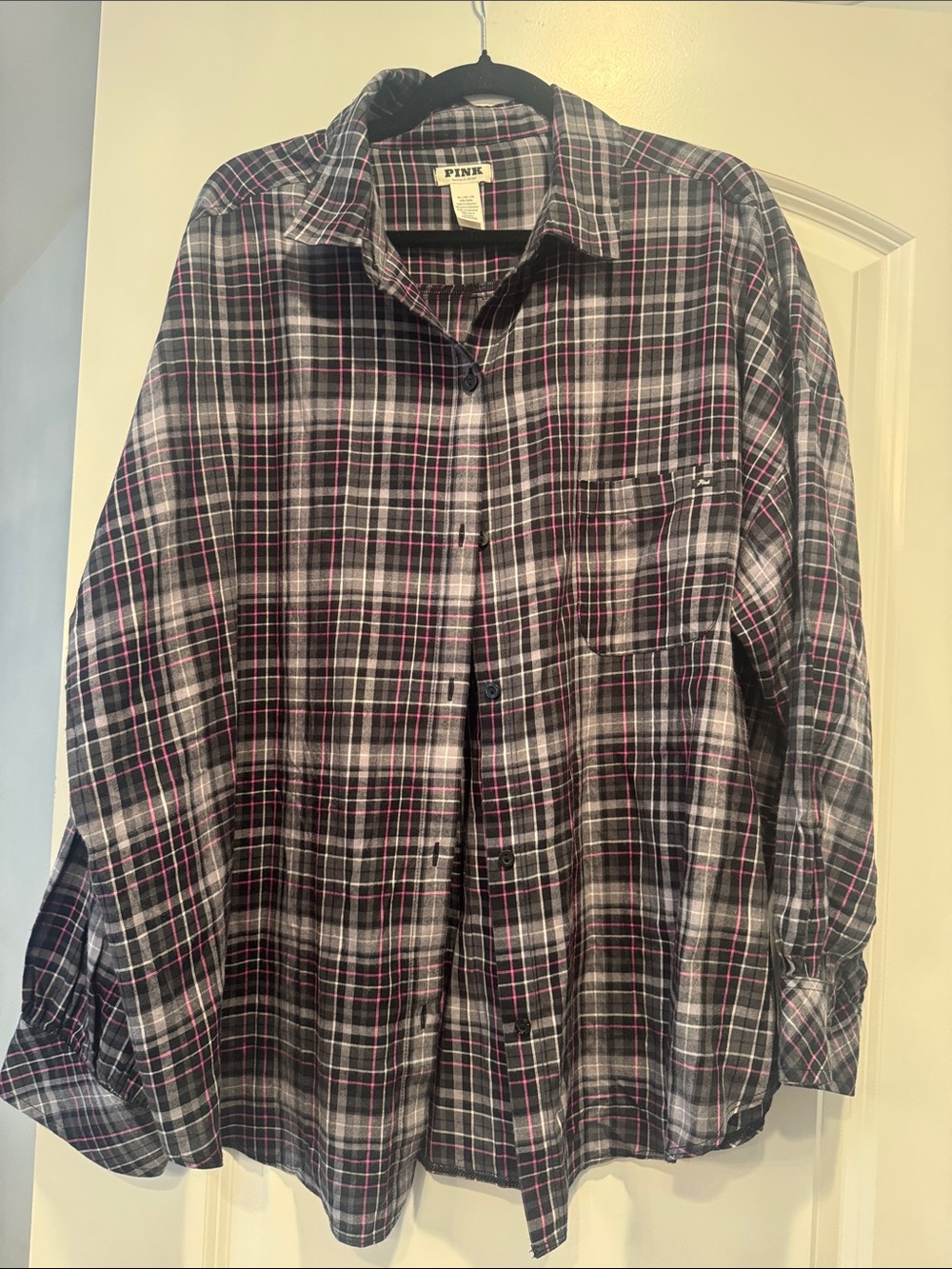 XL Pink brand plaid button up